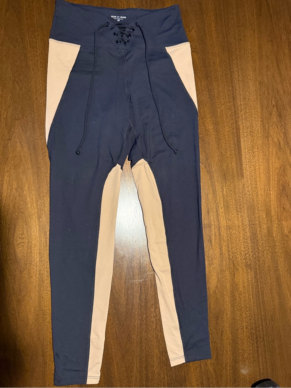 Year of Ours Black and Beige Contrast Panel Leggings - Tie front